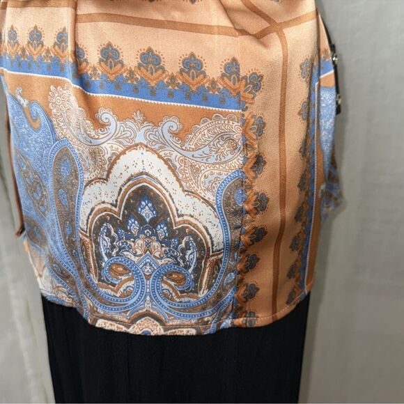 Joie XS Orange Blue Ivory Paisley Hankie Square Style Puff Long Sleeve Blouse - Picture 7 of 13